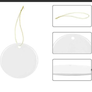 Estoque Sublimação de 3 polegadas em branco branco noivado ornamento personalizado redondo coração círculo forma de estrela cerâmica decoração da árvore de natal RRE11587