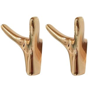 Hooks & Rails Gold Horn Coat Wall Mounted Large Load 40Lb Heavy Duty Metal Double Hooks, 2Set