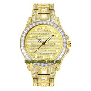 MissFox Eternity V307 Hip Hop Moda Męskie Zegarki CZ Diamond Inlay Dial Kwarcowy Ruch Mężczyźni Watch Iced Out Big Diamonds Wezel Alloy Case Gold Bransoletka