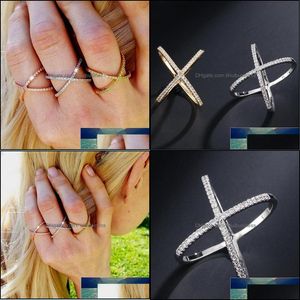 Zespół Pierścionki Biżuteria Luksusowe Aaaa Cubic Cyrkonia Micro Pave Ustawianie Big X Shaped Finger Pierścień Moda Oszałamiający Krzyż Kobiety Aessors Drop Deliv