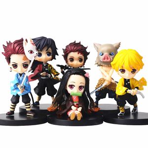 3pcs / set demon slayer kimetsu sem yaiba figura q ver. Giyuu inosuke tanjirou nezuko zenitsu figurine anime ação figura 5-7cm