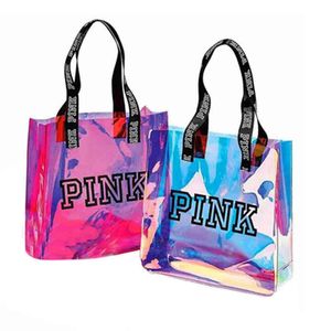 Shopping Bags Pink Girl Travel Duffel Women Beach Holographic Shoulder Large Capacity Business Handbags 220303