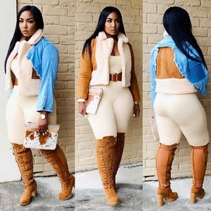 Womens Faux Fur Collar Jackets Fashion Patchwork Fleece Short Outerwear Designer Winter Hip Hop Fleece Loose Thick Warm Coats For Ladies