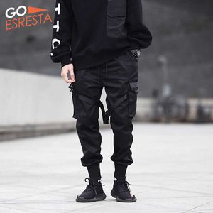 Svart hip hop cargo byxor män streetwear mode bomull joggare sweatpants casual harem byxor sommar hajuku kläder 210707