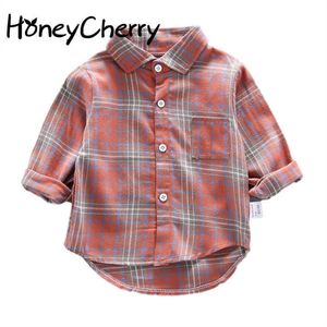 Style Boys Shirt Långärmad för barn Plaid Shirt Baby Girl Blouse Bouss Shirt 210701