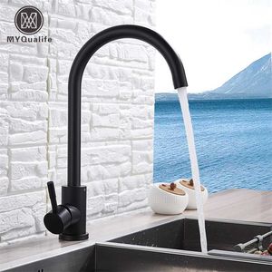 stainless steel Matte Kitchen Faucet Deck Sinks Faucet High Arch 360 Degree Swivel Cold Mixer Water Tap 211108