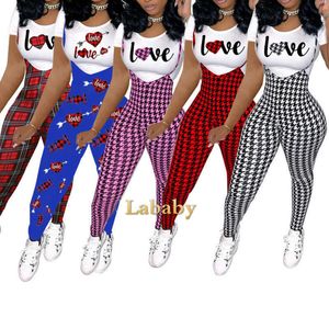 Mulheres Tracksuits Dois Peças Definir Designer Slim Outfits Sexy Outfits Padrão de Letras Padrão Impresso Terno Manga Curta Macacão Sportwear 5 Cores