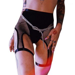 Moda Yüksek Sokak Hip-Hop Tarzı Seksi Pantolon Artı Boyutu Bel Oymak Push Up Mesh Patchwork Örme Kadın Kadın Capris