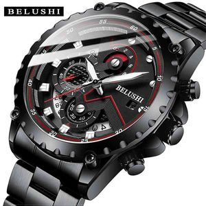 Moda Nova Mens Relógios Belushi Top Marca Luxo Chronógrafo De Aço Completo Quartzo Watch Relógio Homens Data Desportes Clock 210329