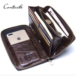 Portafoglio da uomo in vera pelle con pochette Porta carte maschile con cerniera lunga Borsa da viaggio con porta passaporto Custodia per telefono da 6,5 