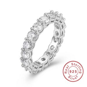 Handgjorda 925 Silver Pave Round Cut 4 * 4mm Fullständig Square Simulerad Diamant Eternity Band Engagement Bröllop Sten Ringar