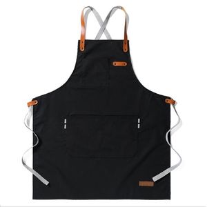 Canvas Cotton Cooking Unisex Kitchen Apron For Woman Men Chef leather Waiter Cafe Shop BBQ Hairdresser Uniform Bib 211222