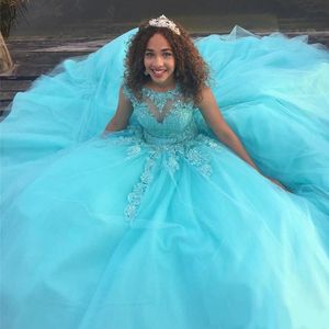 2021 Saoedi Afrika Quinceanera Jurk Prinses Puffy Sheer Ball Sweet Ages Long Girls Prom Party Pageant Town Plus Size Custom Made