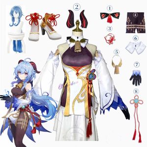 Genshin Impact Ganyu Cosplay Costume Anime Halloween Party Fancy Dress Women Sexig outfit Wig Shoes Horns Props Game Suit Y0903