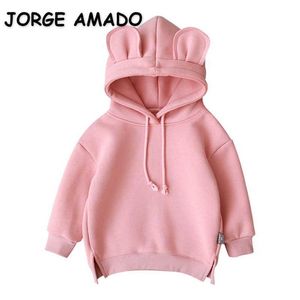 Atacado primavera bebê meninos meninas com capuz manga longa doces soild cor suéter moda crianças roupas e0023 210610