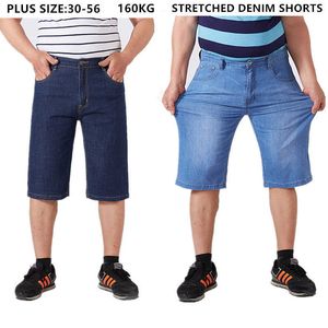 Erkekler Şort Yaz Kot Diz Boyu Klasik Denim Streç Pamuk Artı Boyutu 48 50 52 54 56 9XL Adam Kısa Jean Mens Yarım Pantolon 210714