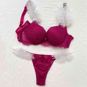 NXY sexy setBrand Design Sexy Spitze Dessous Set Push-Up-BH Und Höschen 2 stück Brief Brief Strass Komfort Unterwäsche Rosa 1127