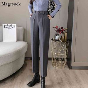 Korean Fashion Casual Women Trousers Autumn Vintage High Waist Baggy Pants Pockets Solid Harem For 11479 210512