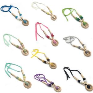 Baby Pacifiers Necklace Multi-Colored DIY Pacifier Holders Molar Natural Wood Toy Crochet Wool Beads YL529
