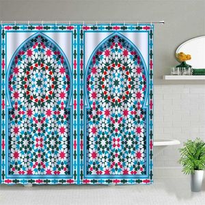 Marocco Bohemian Mandala Blue Shower Curtain Stile nazionale Porte Tende da bagno Tessuto impermeabile Vasca da bagno Decor con ganci 211116