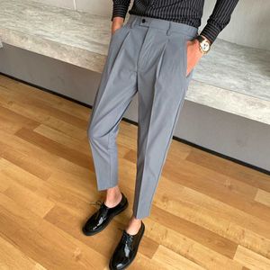 Dorywczo spodnie Mężczyźni Formalny Biznes Dress Garnitur Spodnie Kostki Długość Office Spodnie Społeczne Streetwear Pantalon Homme 210527
