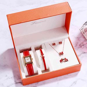 2021 캐주얼 스퀘어 숙녀 팔찌 세트 간단한 벨트 시계 여성 선물