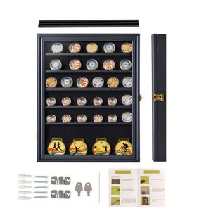 7 Rows Of Medal Slot Can Hold Commemorative Poker Chip Sports Coin Display Cabinet Wooden Black Souvenir Storage Box N001 Removable Shelf