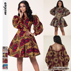 Yaz Elbise Afrika Dashiki Baskı Elbise Kadın Moda Parti Afrika Giysileri Uzun Kollu Afrika Elbiseler Kadınlar 210422