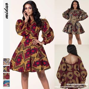 Letnia sukienka African Dashiki Drukuj Sukienka Kobiety Moda Party Afryki Ubrania Z Długim Rękawem Afryki Dresses Kobiety 210422