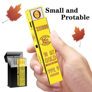 Creatity Gold Bullion USB Uppladdningsbar cigarettändare Touch-Sensitive Switch Electronic Lighter Windproof Flameless