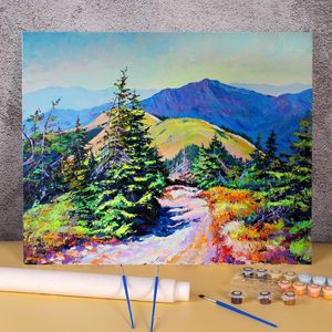 Nummer Eingestellt großhandel-Gemälde Landschaft Frühling Tag DIY Malen nach Zahlen Set Ölfarben Karten handgefertigt für Kinder Kunst