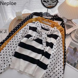 Kvinnors Tröjor Neploe Chic Tröja Kvinnor Vintage Patchwork Polka Dot Stickade Striped Pullovers Toppar 2021 Ropa de Mujer Korean Jumper