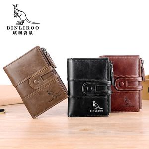 Male Blocking Leather Vertical Snap Zipper Coin Purse Business Holder High Quality Wallets