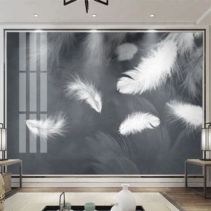 Пользовательские фото обои современные простые белые фрески перьев гостиная телевизор диван спальня дома декор стены роспись бумаги де-пара