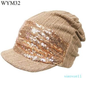 luksusowe- trzymaj ciepłe czapki na drutach kobieta paillette wełna kapelusz powietrza