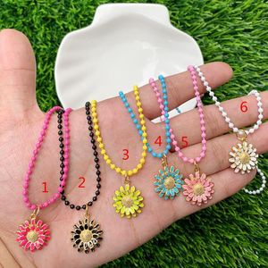 Pendant Necklaces Enamel Beads Chain Necklace Brass Lucky Sunflower Shape Birthday Anniversary Gifts Bulk Jewelry Wholesale