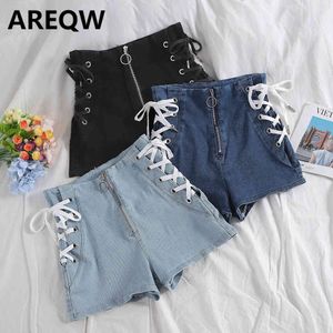 Denim Shorts Women's Summer Style Bandage Students Loose High Waist All-match Thin Skinny Pants 210507