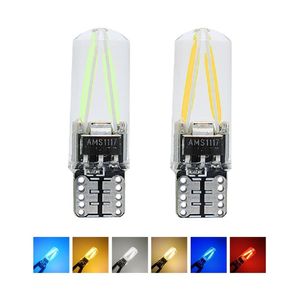 2 PCS Silicone LED T10 W5W Luz de Luz Luz Luz Lâmpada Sem Erro 12V Cob Filamento Auto Licença de Leitura Ler Carro Luz