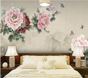 Papéis de parede personalizados peônia papel de parede, e borboleta pintura a óleo para sala de estar quarto sofá tv fundo parede decoração home decor