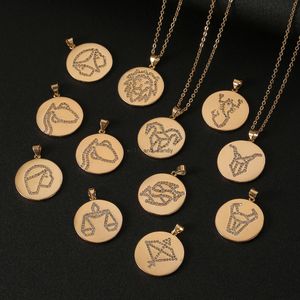 Cristal de moedas de ouro 12 colar de signo zod￭aco gemini leo sagit￡rio pisces pingentes charme sigil signo gar￧ante detrologia colares para j￳ias femininas