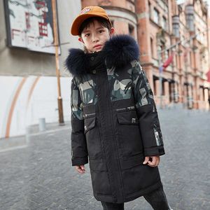 Boys Winter Coat Camouflage Kids Clothes Long Windbreaker Fur Hooded Down Jacket Children Parkas Outerwear TZ967 H0909