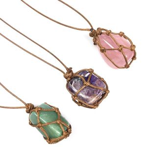 Ketten Naturstein Weiß Lila Rosa Kristall Handwebart Halskette Rosenquarz Amethyst Anhänger Pullover Kette Frauen Schmuck