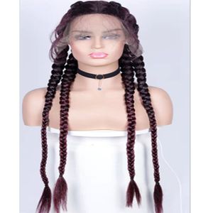 Wholesale Synthetic Hair Wigs Low Temperature Flame Retardant Fiber Braided Lace Front Synthetic Braid Wig