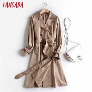Tangada women solid classic khaki coat with belt autumn elegant female outwear windbreak 2E1 211014