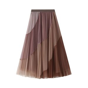 Qooth Cute Tulle Spódnica Kobieta Moda Wiosna Koreański Szkoła S Elatic Waist Plisowany Patchwork Student QT396 210609