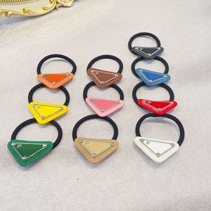 Fashion Charm Women Simple Styles Candy Color Hair Rope Designer Inverted TriangleLogos Letters Print Elastic Rubber Bands Ponytail Holder Headwarps Accessories