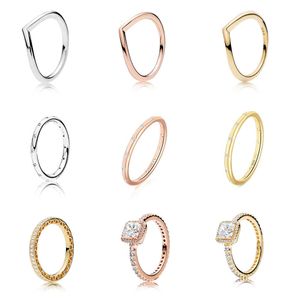 925 Sterling Silver Ring Charms Rose Gold Heart Okrągły Kryształ Square CZ Palce Pierścień Dla Kobiet Party Jewelry X0715