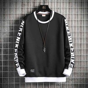 Мужские толстовки боковой полосой уборочная толстовка Crewneck хип-хоп высокая улица толстовка мужчины с длинным рукавом весна и осенние топы мужчины 210715