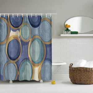 Cortina cortinas de impressão geométrica cortinas impermeáveis ​​poliéster moderno banheiro marrom decoração com ganchos