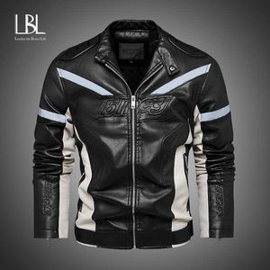 LBL Winter Faux Leather Jacket Men Fleece Warm Coats Fashion Stand Motorcykel Jackor Mens Reflekterande Biker PU Läder Jackor 211009